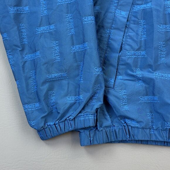 Supreme Jacket Mens Small Blue Jacquard Hooded Full Zip Windbreaker Mesh Lined - Picture 2 of 16